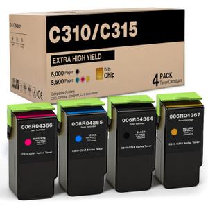 C310 / C315 Extra High Capacity Toner Cartridge Set (4-Pack, BK/C/M/Y) - Compatible 006R04364 006R04365 006R04366 006R04367 Toner Cartridge Replacement for Xerox C310 C310DNI C310DNIM C315 Printer