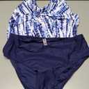 Yonique Tankini Swimsuits for Women Tummy Control Bathing Suits Two Piece Tankini Tops with Bikini Bottoms Twist Swimwear (Blue, L)