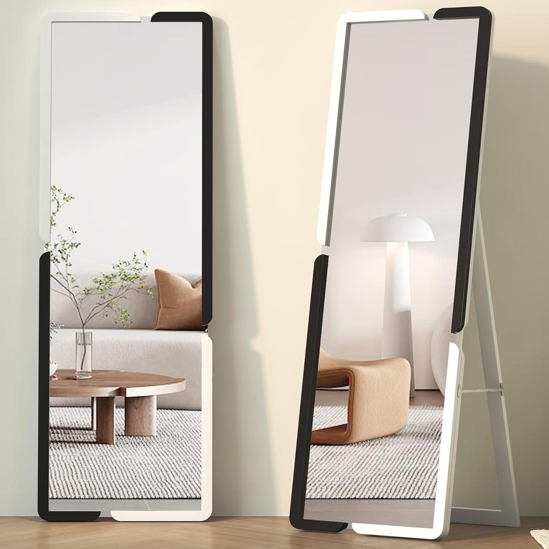 Vlsrka Full Length Floor Mirror, 63"x20" Standing Mirror, Full Body Mirror, Simple Modern Stand Up Mirror, Full Size Large Mirror for Bedroom with Wood Frame, Black White