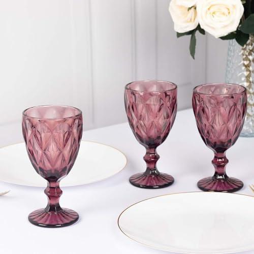 Efavormart 12 Pack Dusty Rose Crystal Cut Glasses Goblets, 12oz Embossed Stemmed Colored Cocktail Glasses -