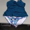 SUUKSESS Women Sexy Twist Push Up Tankini Swimsuit Tummy Control Bathing Suits (Large, 72 Blue Floral)