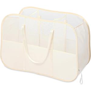 Collapsible Laundry Baskets with 3 Compartment, 150L Tear-proof Pop Up Hamper, Foldable Laundry Basket with Tote Handles, Dirty Clothes Hamper for Laundry, Bedroom, Bathroom, Dorm Beige