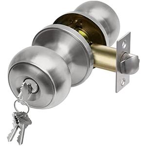 CML Hardware Keyed Entry Door Knob Set, Entrance Door Lock in Solid Stainless Steel for Exterior and Interior, Round Ball Handle, 1 Pack