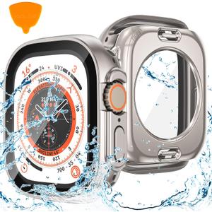 Goton 2 in 1 Waterproof Case for Apple Watch Ultra Ultra 2 2024 Screen Protector 49mm, 360 Protective Glass Face Cover Hard PC Bumper + Back Frame for iWatch Ultra Accessories 49 mm, Titanium