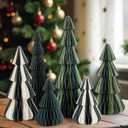 SUNBEAUTY 4Pcs Honeycomb Christmas Trees Vintage Paper Christmas Tree Decor 3D Honeycomb Trees Table Centerpiece for Xmas New Year Holiday Party Home Decor (Green, White)