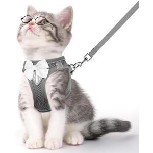 Cat Vest Harness and Leash Set for Walking Escape Proof, Adjustable Kitten Harness Breathable Mesh with Reflective Strips Harness for Kitty Puppy Bunny (Grey,XS)