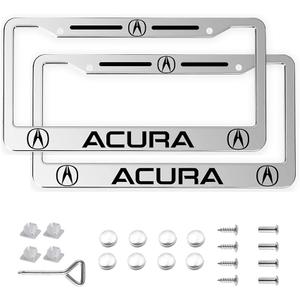 2 Pack Aluminum Alloy License Plate Cover Front Metal for Acura License Plate Frames with Chrome Screw Caps & 2 Holes (CAR06)