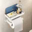 VOLDRA Toilet Paper Holder with Phone Shelf, Self-Adhesive or Screw Toilet Tissue Roll Holder Wall Mount, Rustproof & Multifunctional Bathroom Toilet Paper Holder Storage Dispenser(White)