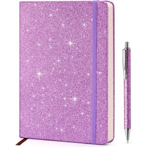 Purple Glitter Notebook, 8.4"x 5.7", 200 Lined Pages, No-Shed Sparkle Journal for Girls & Women, A5 Hardcover Diary for Writing, Birthday Gift for Teen Kids, Trendy Stuff for 6 8 9 10 11 12 Year Old