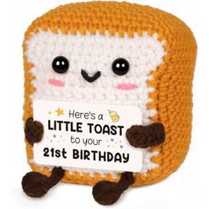 A Little Toast to Your 21st Birthday - Mini Handmade Crochet Toast Gifts for 21st birthday female Male, Funny 21st Birthday Gifts for Her Him Daughter Son Sister Friend, Adult Handmade Crochet
