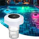 Solar Powered Pool Chlorine Floater with Light,Easy Read Digital Thermometer,IP68 Waterproof LED Color Change Swimming Floating Pool Chlorine Dispenser for 43 or 101 Inch Tablets,Spa Decor
