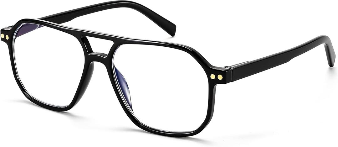 FEISEDY Retro Aviator Reading Glasses Square Readers with Spring Hinge Blue Light Reading Glass for Women Men B0068 (Black)
