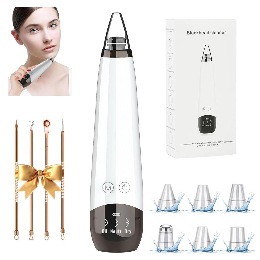 2026 Pore Vacuum, USB Rechargeable Blackhead Remover Vacuum,3 Levels Adjustable Pore Vacuum Blackhead Remover, with 6 Suction Power Probe,4 Golden Needle face Vacuum Pore Cleanser Kit-White