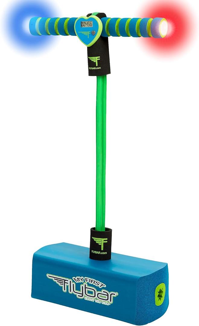 Flybar My First Foam Pogo Jumper for Kids Fun and Safe Pogo Stick for Toddlers, Durable Foam and Bungee Jumper for Ages 3 and up, Supports up to 250lbs (Blue Led)