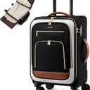 LOVEVOOK Carry on Luggage 22x14x9 Airline Approved, 22 Inch Large Rolling Suitcase, Spinner Wheels & TSA Lock, 49L Softside Lightweight Underseat Carryon Luggage for Women Men Travel (Black-beige-brown)