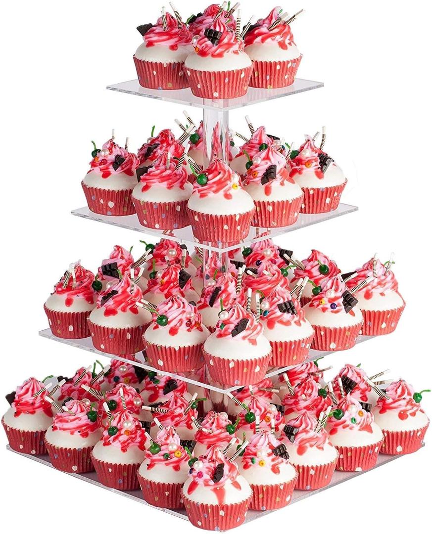 YestBuy 4 Tier Acrylic Cupcake Stand, Premium Cupcake Holder, Acrylic Cupcake Tower Display Cady Bar Party Dcor  Display for Pastry(4.7" Between 2 Layers)