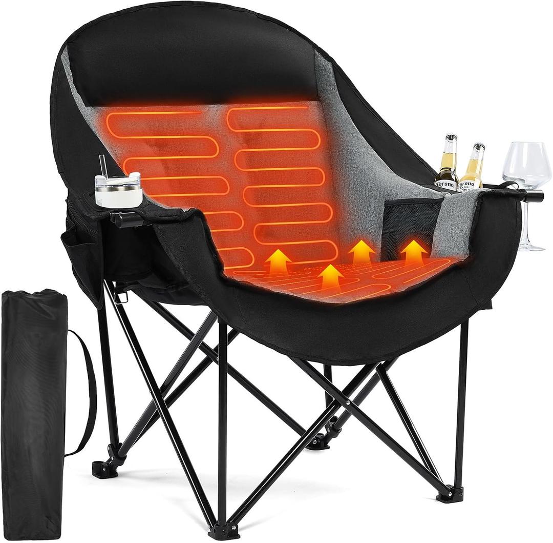 Heated Oversized Camping Chair - Heavy Duty Padded Comfy Warm Outdoor Chair, Single Pack