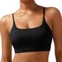 RUNNING GIRL Y-Back Sports Bras for Women, Medium Impact Wirefree Padded Bra Workout Crop Top Longline Sports Bra Push up (Black, L)