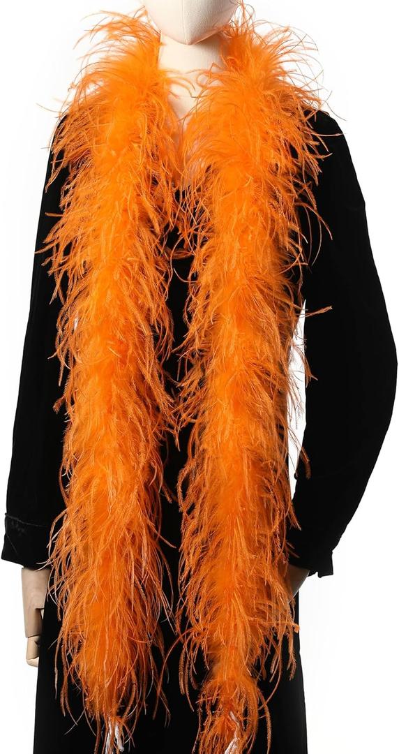 Soarer Orange Ostrich Feather Boas  2yards 3ply Long Boas for Party, DIY Production, Clothing Decoration (Orange)