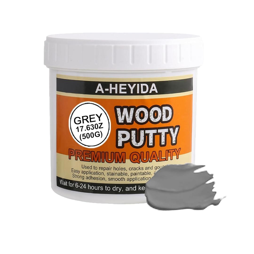 Gray Wood Filler Repair Kit - Paintable, Stainable Wood Putty for Restore Cracks and Holes on Wooden Floor Furniture, Vinyl, Laminate, Veneer, Cabinet