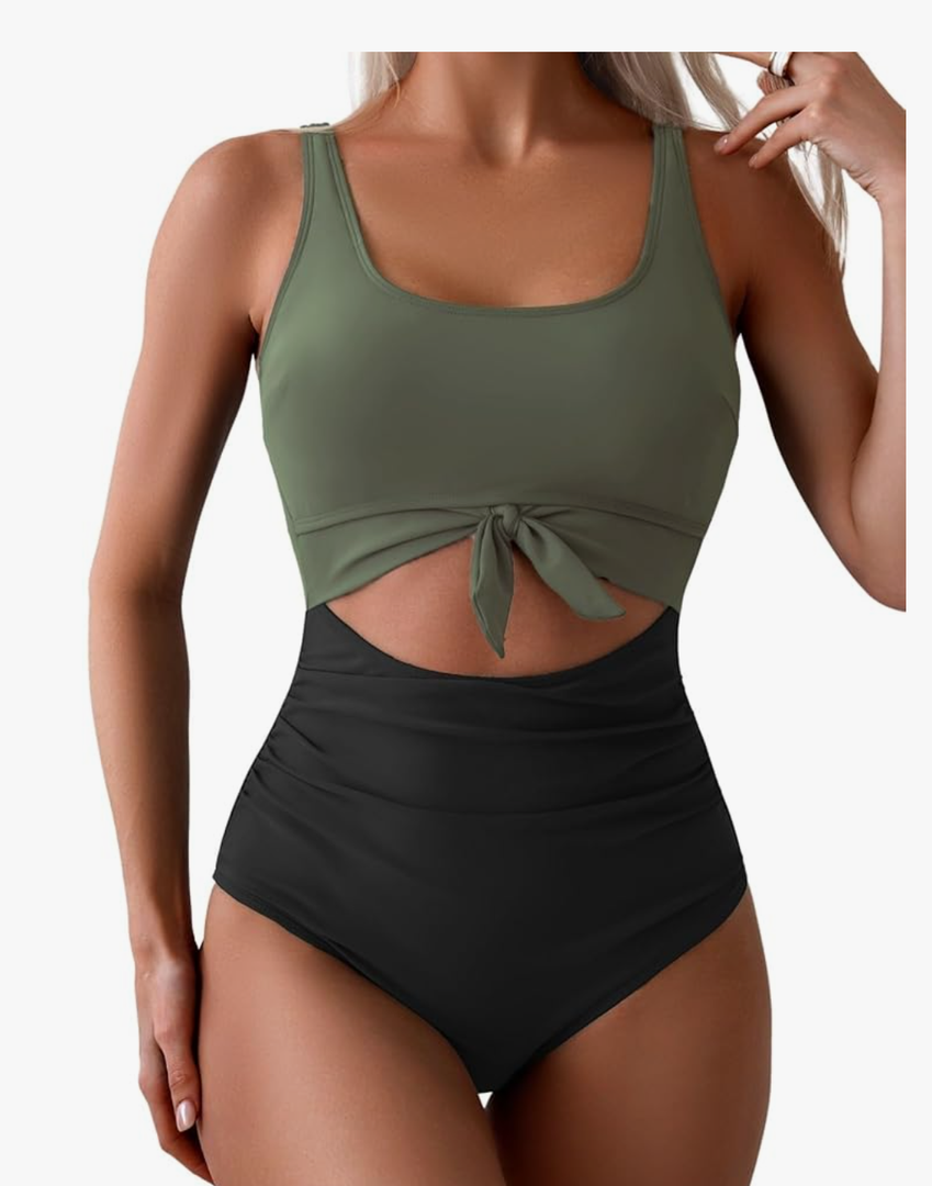 Eomenie Women's One Piece Swimsuit Tummy Control Slimming Bathing Suit Cutout Tie Knot Swimwear M