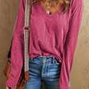 EVALESS Womens Tops Fashion V Neck Long Sleeve Shirts Casual Fall Outfits Basic T Shirts Blouses Top Women's Clothing (Pink, S)