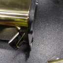 mDesign Metal Freestanding Slim Toilet Bowl Brush and Holder + Rectangle Narrow 5 Liter / 1.3 Gallon Step Pedal Trash Can Wastebasket for Bathroom - Small, Compact Design - Set of 2 - Soft Brass