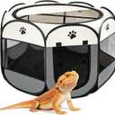 Bearded Dragon Playpen, Foldable Portable Reptile Exercise Pen with Breathable Mesh Top, Indoor Outdoor Small Animal Cage Habitat for Lizard, Bearded Dragon, Hamster, Guinea Pig, Puppy Kitten
