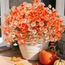 Fake Mums Fall Artificial Flowers Plants for Outdoors Autumn Decoration, 12 Bundles Silk Morning Glory with Eucalyptus Realistic UV Resistant Faux Mums for Outside Planter Yard Garden Home Indoor, Mix (2 Mixed Color(6 Orange, 6 Light Orange))