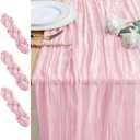 3PCS Table Runner Cheesecloth 10FT Blushing Pink Boho Gauze Cheese Cloth Rustic Sheer Table Runners for Summer Wedding Bridal Baby Shower Party Decoration