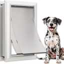 Large Dog Door for Exterior Doors, Cutout Size 12.2''W x 18''H, Heavy Duty Double Flap for Extreme Weather, Energy-Efficient, Easy to Assemble, Lockable Panel Included, Sliver (L)