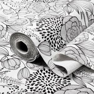 Shelf and Drawer Liner for Kitchen Cabinets, Non-Adhesive and Strong Non-Slip Floral Shelf Cabinet Drawer Liners, Waterproof Thickened Shelf Liner,Easy to Clean,Black and White,12IN x 10FT (12"W x 118"L)