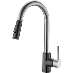 Havin Brushed and Black Pull Down Kitchen Faucet with ABS Sprayer,High Arc Stainless Steel Material,with cUPC Ceramic Cartridge,Without Deck Plate,Fit for One Hole Kitchen Sink and Laundry Sink