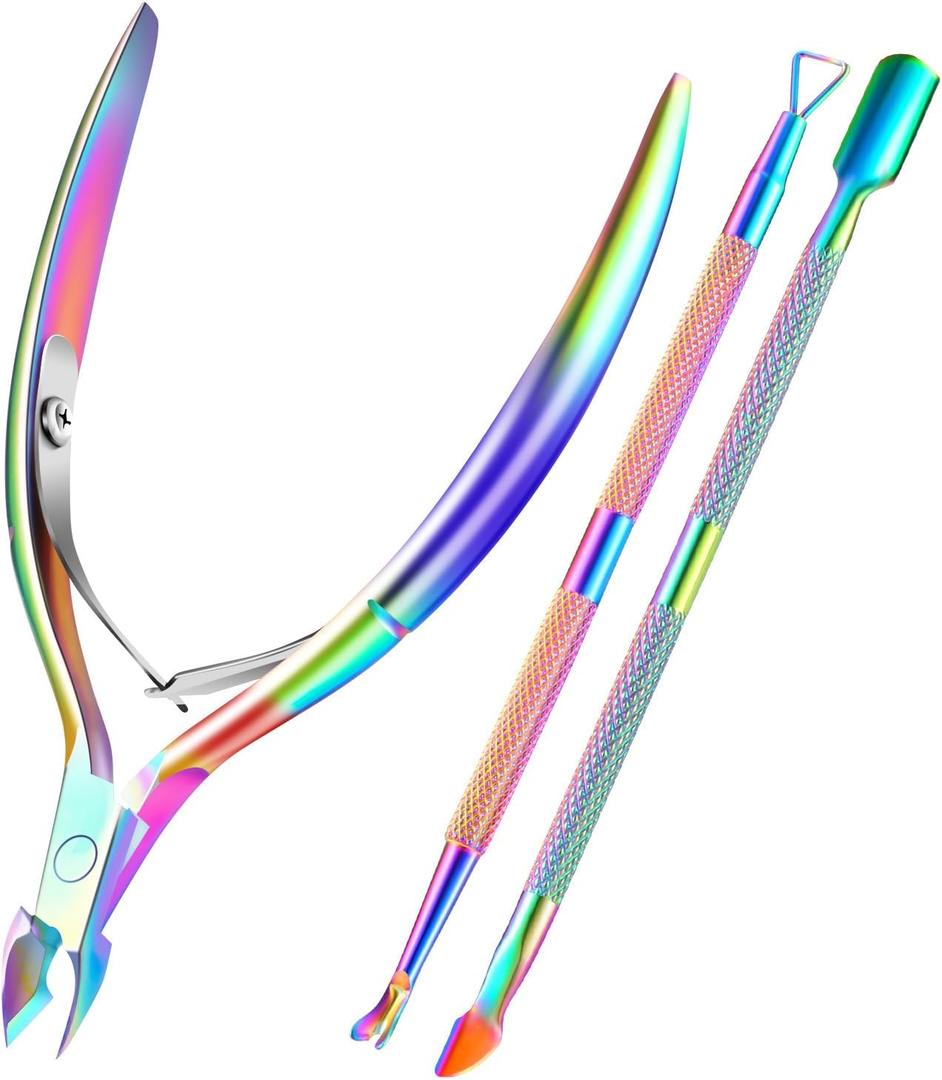 Cuticle Trimmer Cuticle Remover with Cuticle Pusher, XUNXMAS Professional Stainless Steel Durable Pedicure Manicure Tools Cutter Nipper Scissor Clipper for Fingernails and Toenails Dead Skin