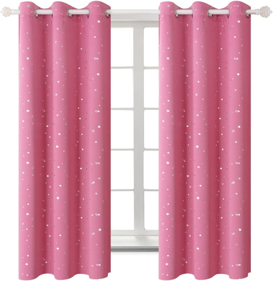 BGment Pink Blackout Curtains for Girls Bedroom, Sparkling Star Curtains Thermal Insulated Grommet Window Drapes for Dreamy Cute Princess Style Room Decor, Set of 2 Panels, 42 x 63 Inch