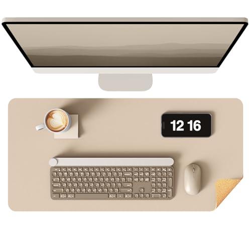 YSAGi Double-Sided Desk Pad, 23.6"x13.7" Leather Desk Mat, Eco Cork Desk Pad Protector, Large Mouse Pad for Desk, Waterproof Desk Blotter Pad, Desk Writing Pad for Office Work/Home(Beige/Cork)