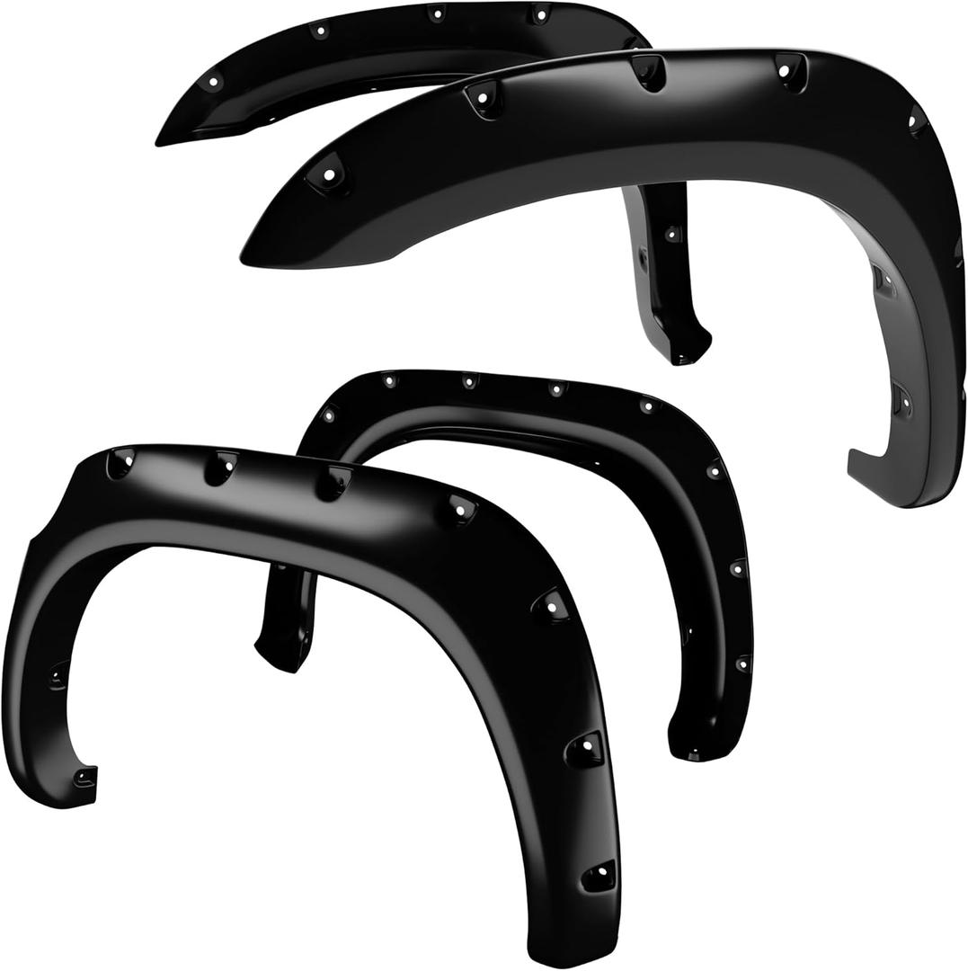 YITAMOTOR Fender Flares, Compatible with 2007-2013 Toyota Tundra, Front Rear Wheels w/UV Protected & Dura-Flex Material & Smooth Black Finish Pocket Rivet Style