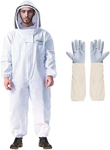 LONGADS Professional Bee Suit for Men Women, Beekeeping Suit Beekeeper Suit with Glove &Ventilated Hood, Multi-Size Bee Outfit for Backyard and Bee Keeper for Bee Keeper Catcher Christmas Costume .XXL