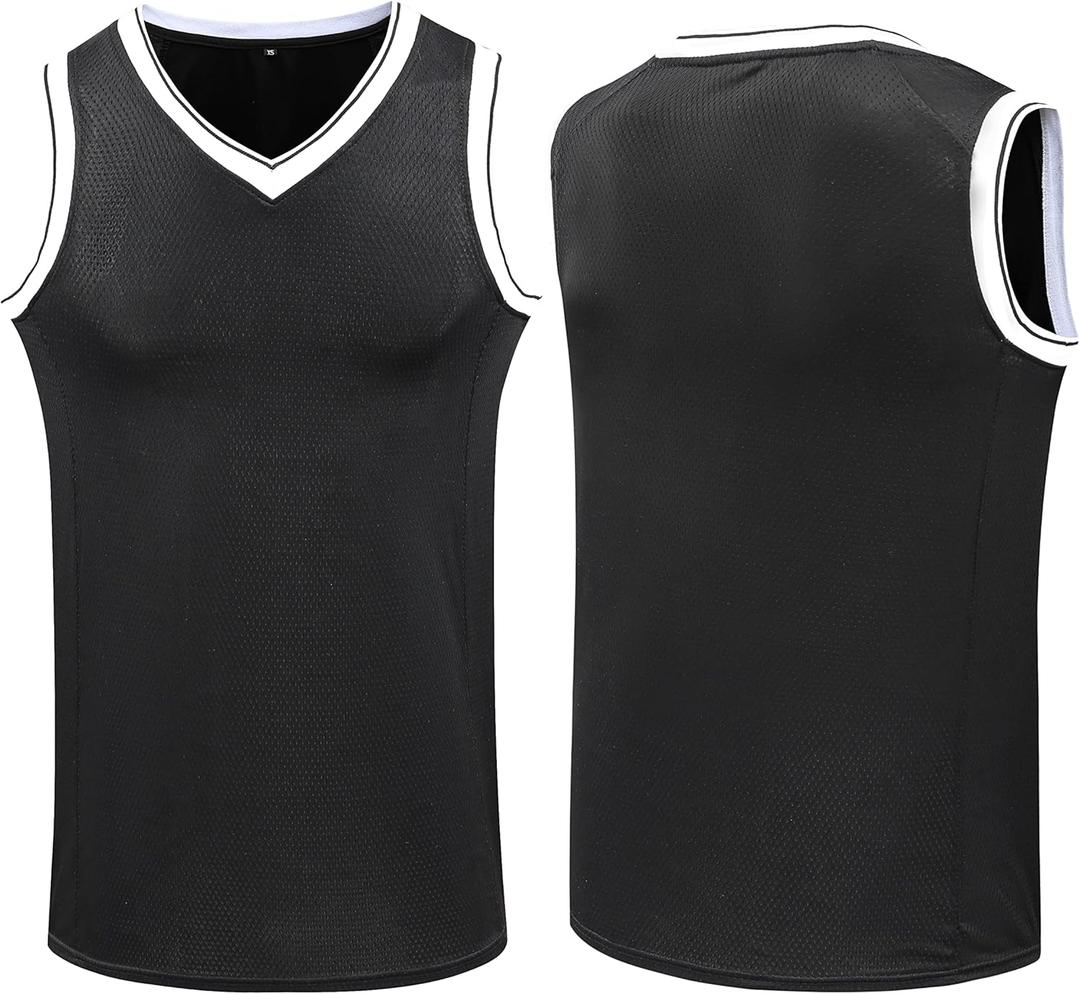 YWIES Plain Basketball Jersey, Blank Team Uniform, Hip Hop Hipster Short Sleeveless Active Shirts (X-Large, Black-white)