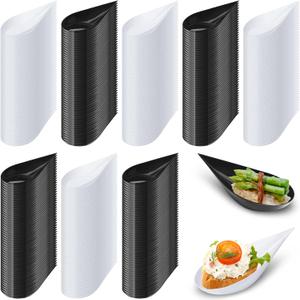 Tessco for you 400 Pcs 4'' Tear Drop Mini Appetizer Plates, Reusable Plastic Spoons - Desserts and Appetizers Dishes Serving Plate, Small Catering Dessert Tasting Cups for Party Wedding(Black, White)