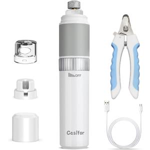 Dog Nail Grinder and Clippers Quiet with 10h Working Time Professional Pet Nail Trimmer Stepless Speed Regulation Pet Nail Grinder Electric Nail File for Large Medium Small Dogs and Cats (White)