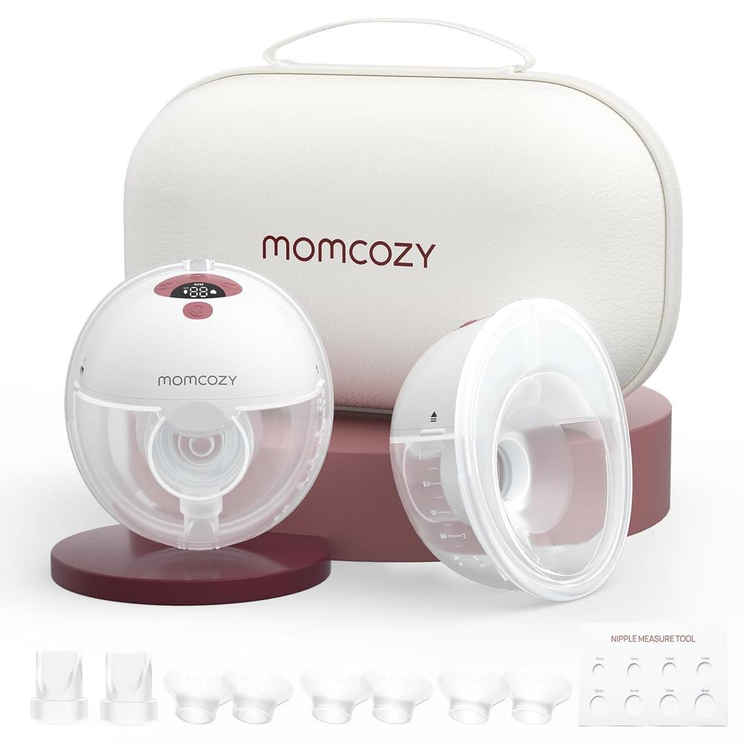 Momcozy M5 Hands-Free Wearable Breast Pump, Double-Sealed Flange for Baby-Like Comfort, 3 Modes & 9 Suction Levels, Portable Electric Pump – 24mm, 2-Pack Quill Gray