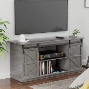 YESHOMY TV Stand for Televisions up to 65 Inchs, with Sliding Barn Doors and Storage Cabinets, Console Table and Media Furniture for Living Room, 58 Inch, Gray (Grey)