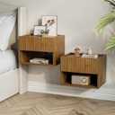 Floating Nightstand Bedroom Bedside Table - Floating Night Stand Set 2 for Small Spaces, Wall Mounted Cabinet with Storage Drawer, Brown Modern Night Stand for Dorm Hallway Entryway