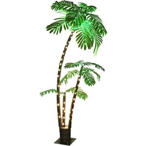 OUSHENG Lighted Palm Tree Bar Outdoor Christmas Decorations Decor, Light Up LED Artificial Fake Faux Trees Lights for Outside Patio Yard Pool Porch Deck Party Tropical, 6FT