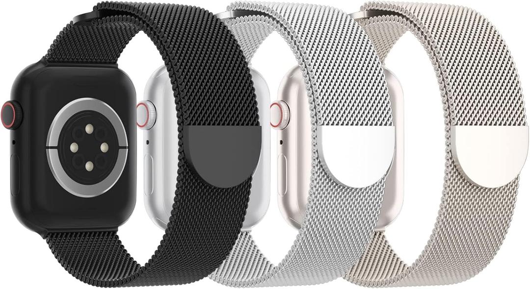 3 Pack Mesh Metal Band Compatible with Apple Watch Band 38mm 40mm 41mm 42mm 44mm 45mm 46mm 49mm, Stainless Steel Magnetic Loop Strap for iWatch Ultra 3 2 1 Series 11/10/9/8/SE/7/6/5/4/3 Men Women