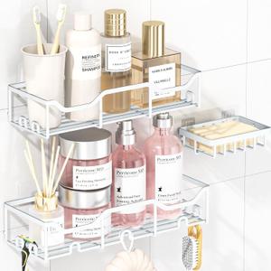 ASTOFLI White Shower Caddy 3 Pack, Adhesive Shelves, Rust Proof Storage for Bathroom
