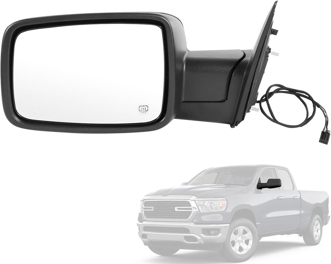 Door Mirror Left Driver Side Replacement For Ram 1500 2014-2018 Ram 2500 2013-2018, Replace 68462819AA, Black 6PINS