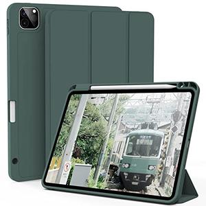 kenke Case for iPad Pro 11 Inch 4th/3rd/2nd Generation (2022/2021/2020) with Pencil Holder, Slim Trifold Smart Cover with Soft TPU Back, Support 2nd Gen Pencil Charging, Auto Sleep/Wake, Dark Green