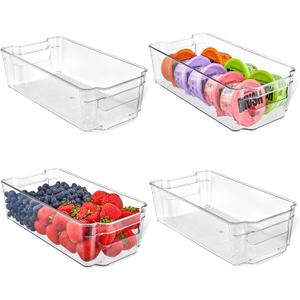 Multi-Purpose Refrigerator Bins - 4 Pieces Usable And Stackable Design Fridge Bin Organizer With Easy Grip Handles - Clear